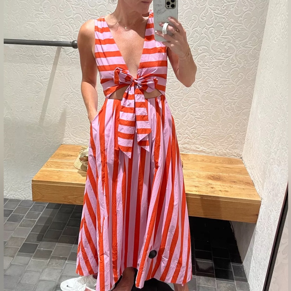 BHLDN Pink Striped Midi Dress